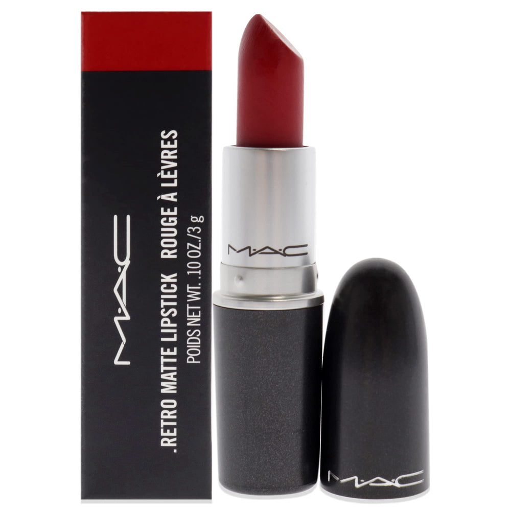 MAC Retro Matte Rub Ruby Woo lipstick bullet with bold color payoff and classic matte finish.