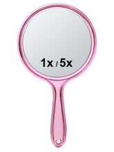 Macaki handheld mirror with double-sided 1X and 5X magnification for precise grooming.
