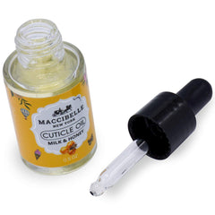 Maccibelle Aceite para Cutículas, aplicación con gotero para precisión.