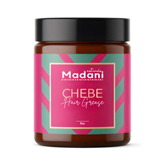 Madani Naturals Chebe Hair Grease bottle promoting scalp moisture and shine.