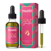 Madani Naturals Scalp Stimulator bottle close-up with rosemary and mint for scalp nourishment
