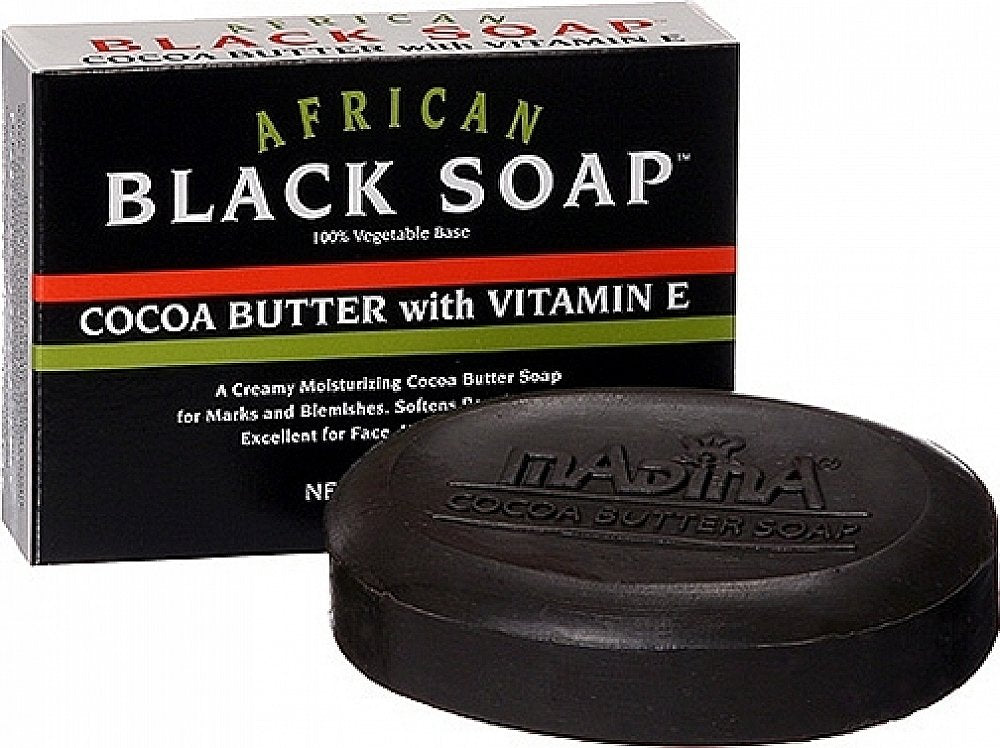 Jabón negro africano Madina con cacao y vitamina E para limpieza suave diaria