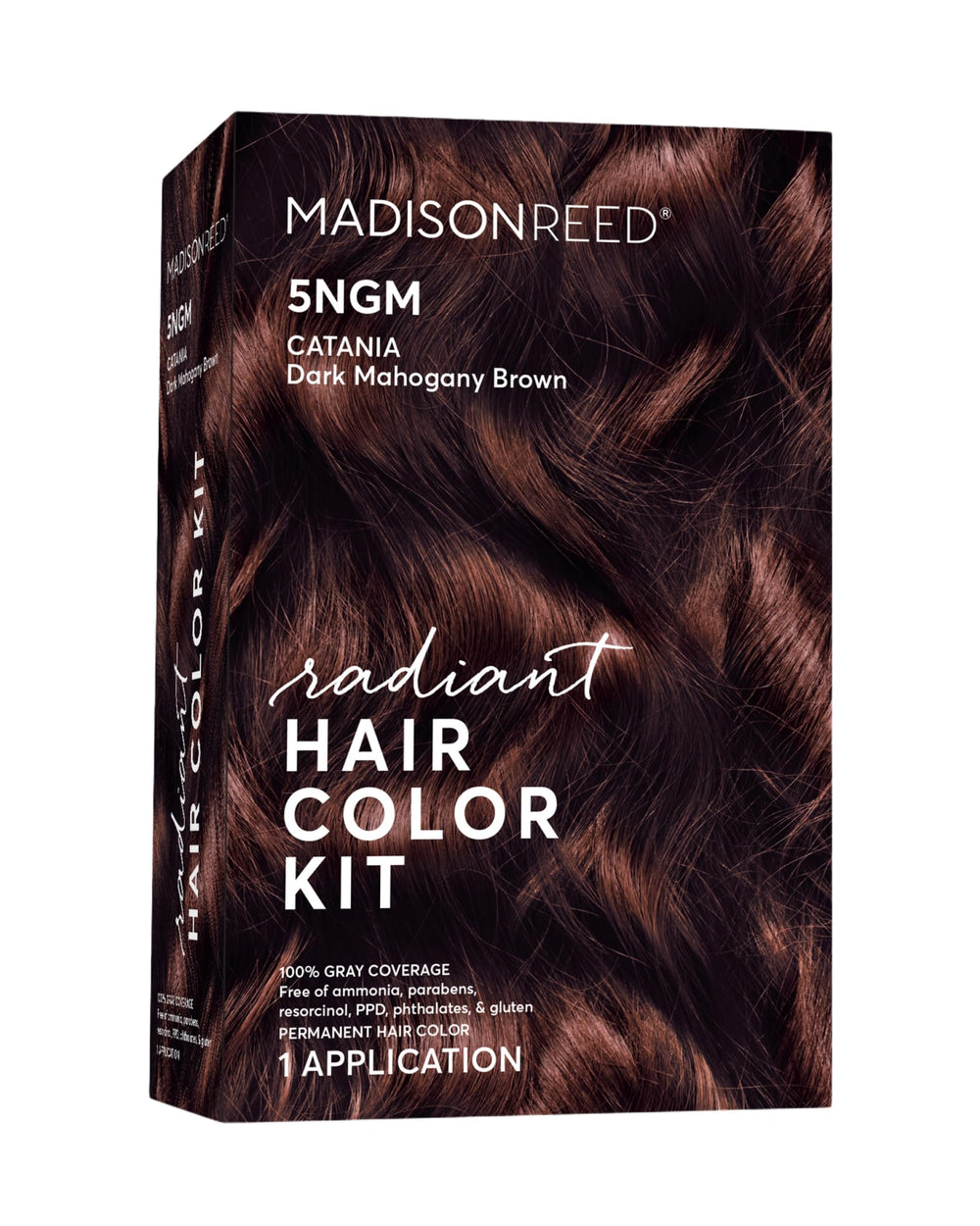 Madison Reed Radiant Color Kit box showing 5NGM dark cinnamon brown tones for natural gray blending