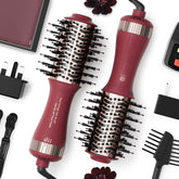 Madremía dual voltage travel hair dryer brush for international styling on the go.
