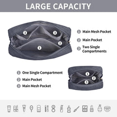 MAGEFY Small Makeup Bag DeepGrey side pockets keep brushes secure.