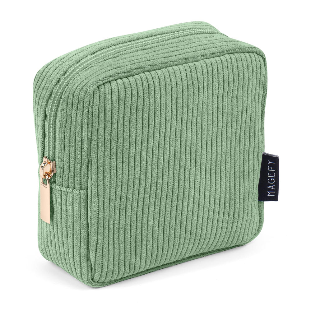 MAGEFY small makeup bag green with zip-top for organized on-the-go touch-ups.