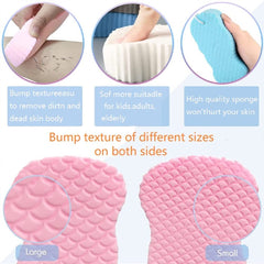 Magic Exfoliating Bath Sponge with hanging lanyard shown for drying.