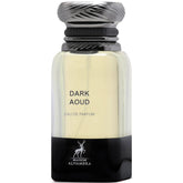 Maison Alhambra Dark Aoud bottle from the front, highlighting its bold presence.