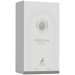 Delilah Blanc packaging image emphasizes 100 ml elegance and gifting appeal.