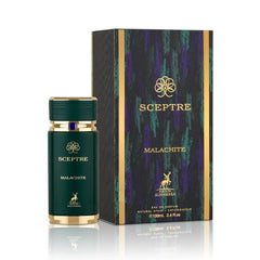 Maison Alhambra Sceptre Malachite bottle closeup, premium scent ideal for gifting