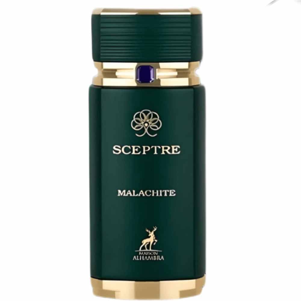 Maison Alhambra Sceptre Malachite bottle front, versatile unisex fragrance for all-day wear