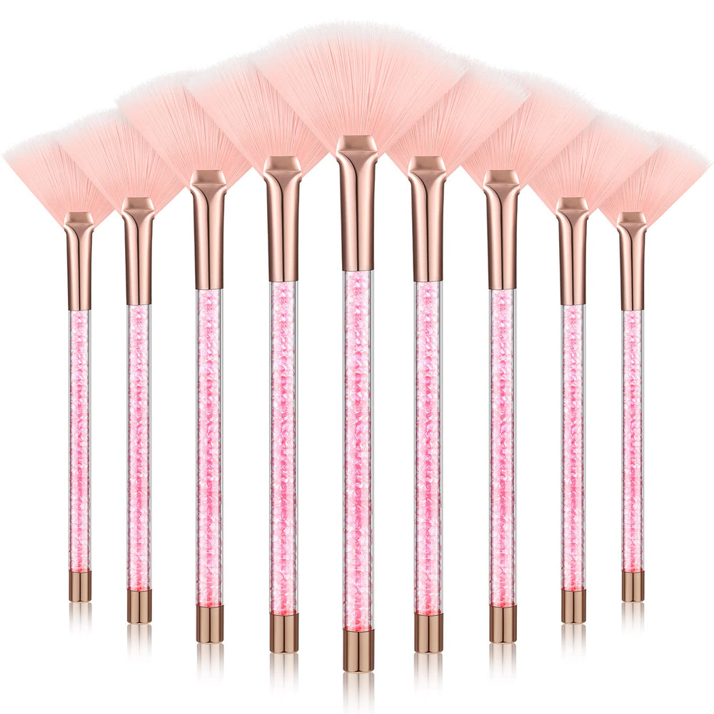 Maitys 9-piece facial fan brushes pink, designed for even powder application.