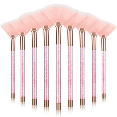 Maitys 9-piece facial fan brushes pink, designed for even powder application.
