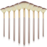 Maitys 9-piece facial fan brushes set in champagne for even powder application.