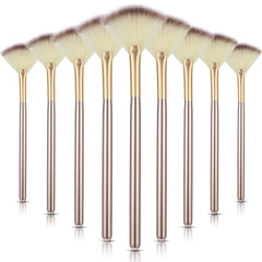 Maitys 9-piece facial fan brushes set in champagne for even powder application.