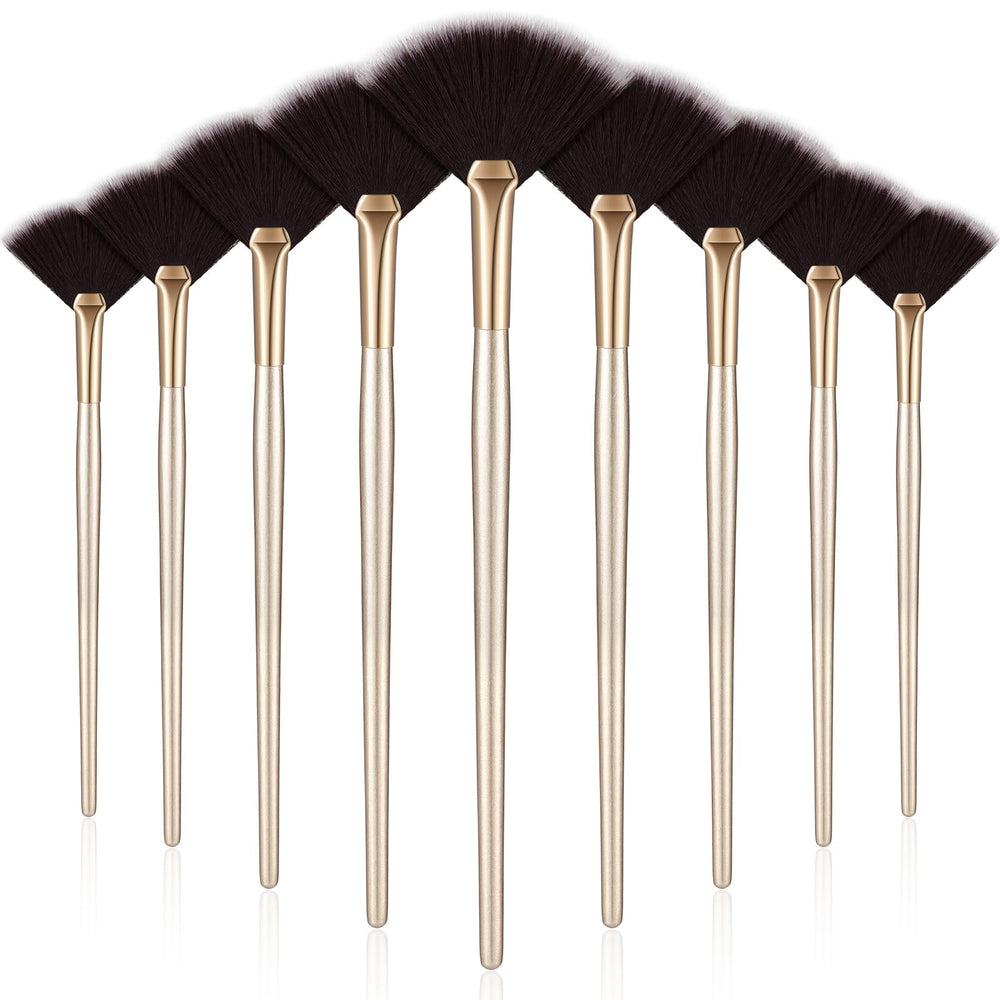 Maitys 9-piece face fan brushes set with wooden handles for even powder application.