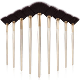 Maitys 9-piece face fan brushes set with wooden handles for even powder application.