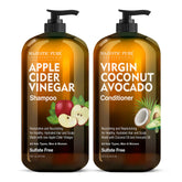 Majestic Pure Apple Cider Vinegar Shampoo bottle pour reveals a fresh, clean hair cleanse