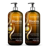 Champú de Biotina Majestic Pure, botella, cabello con más volumen y brillo.