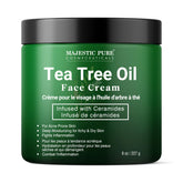 Majestic Pure Crema Facial con Aceite de Árbol de Té, botella: hidratación profunda para piel seca.