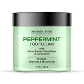 Majestic Pure crema-pie-mentolada en bote de 8 oz, hidrata piel seca.
