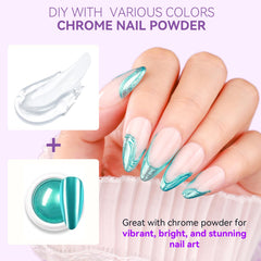 Makartt 3D Gel con polvo cromado, ofrece acabado futurista y brillo intenso.