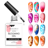 Makartt Blooming Gel clear bottle close-up, versatile blooming base for layered nail art.