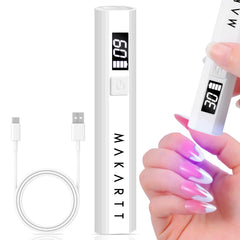 Makartt handheld UV nail lamp compact in use for fast gel curing on the go.
