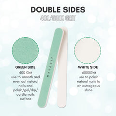 Makartt Nail Buffer green side 400 grit smooths uneven surfaces for a clean base
