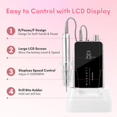 Makartt nail drill LCD display shows real-time RPM and battery level