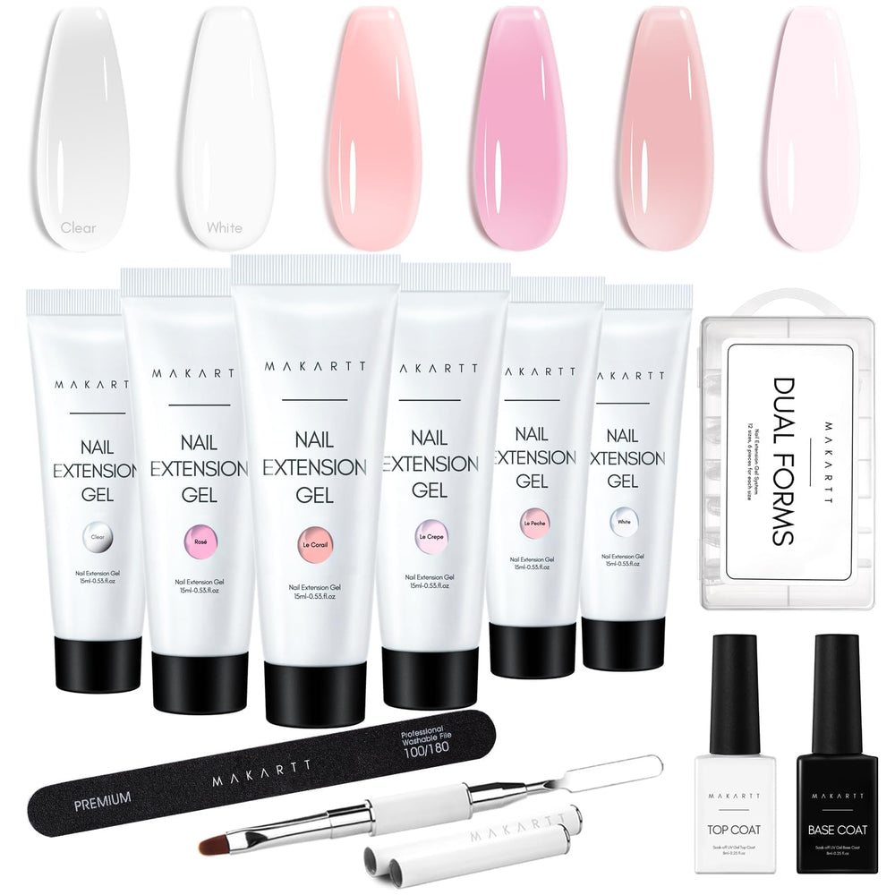 Makartt Poly Nail Gel Kit bottle close-up showing clear pink and white shades for chic nails.