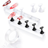 Makartt press-on nails stand in black and white, ideal for practicing nail art at home.