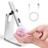 Makartt UV nail lamp with stand in handheld mode for quick gel nail curing at home.