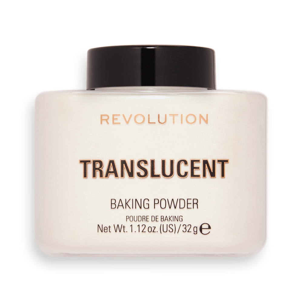 Makeup Revolution polvo-baking-transparente: controla brillo y fija base para acabado uniforme.