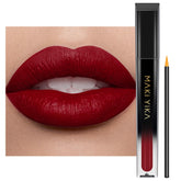 MAKI YIKA Labial rojo mate en labio superior muestra color intenso y duradero.