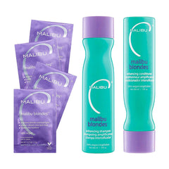 Malibu C Blondes Collection shampoo bottle showing color-safe cleansing for vibrant blondes