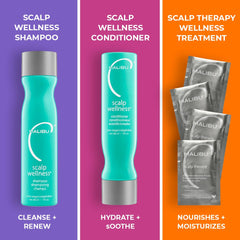Malibu C Scalp Wellness Dandruff relief on scalp image suggests soothing moisture