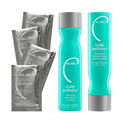 Malibu C Scalp Wellness Shampoo bottle pour provides a refreshing cleanse for the scalp