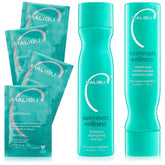 Malibu C Swimmers shampoo bottle pour removes chlorine residue for brighter, manageable hair