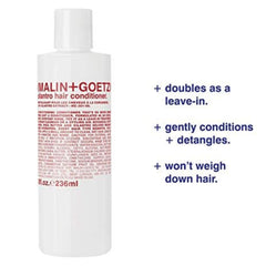 Malin + Goetz cilantro conditioner label detail highlights cilantro extract and natural ingredients