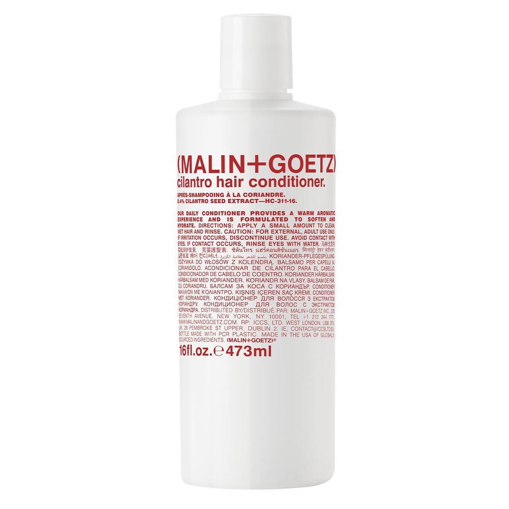 MALIN+GOETZ Cilantro Hair Conditioner bottle shows 16 oz size for daily hydration