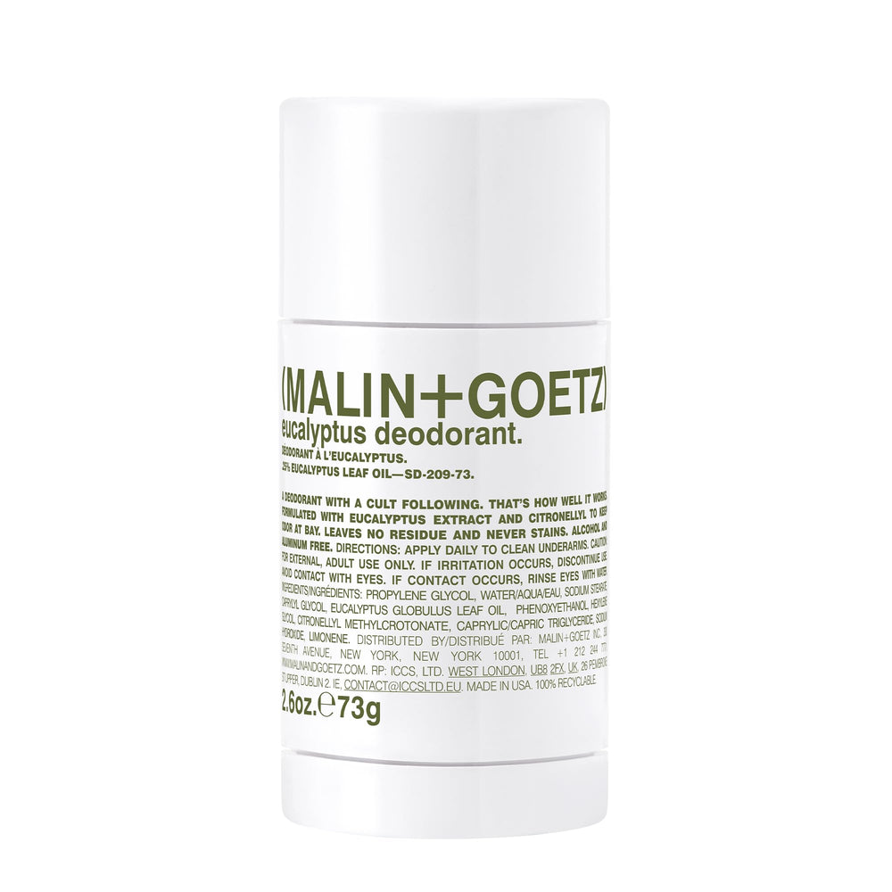 MALIN+GOETZ eucalyptus deodorant packaging shows aluminum free formula.