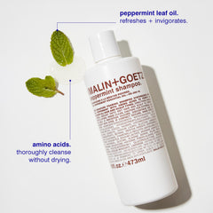 MALIN+GOETZ peppermint shampoo lather delivers a cooling, invigorating wash.