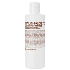 Malin + Goetz Shampoo Clarifying Peppermint bottle promotes a refreshing daily cleanse