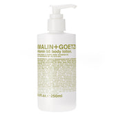 MALIN+GOETZ Vitamin B5 Body Lotion bottle and pump for quick hydration after shower.