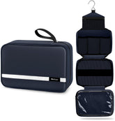 Maliton toiletry bag navy waterproof texture shown for travel durability and spill protection.