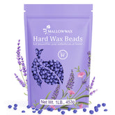 Mallowwax lavender hard wax beads in bottle for gentle at-home removal.