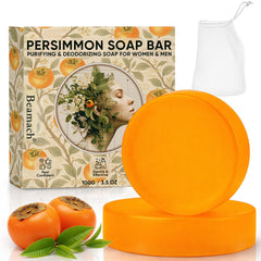 Malvay Jabón Persimmon con té verde, textura suave para piel limpia.