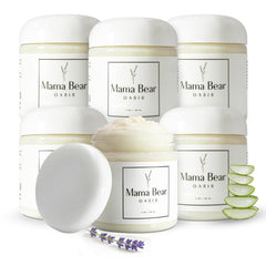 Mama Bear Oasis lavender magnesium lotion packaging close-up for daily skin care