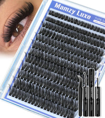 Mamzy Luxe fluffy lash clusters kit closeup, 80D D curl for natural, comfortable wear.